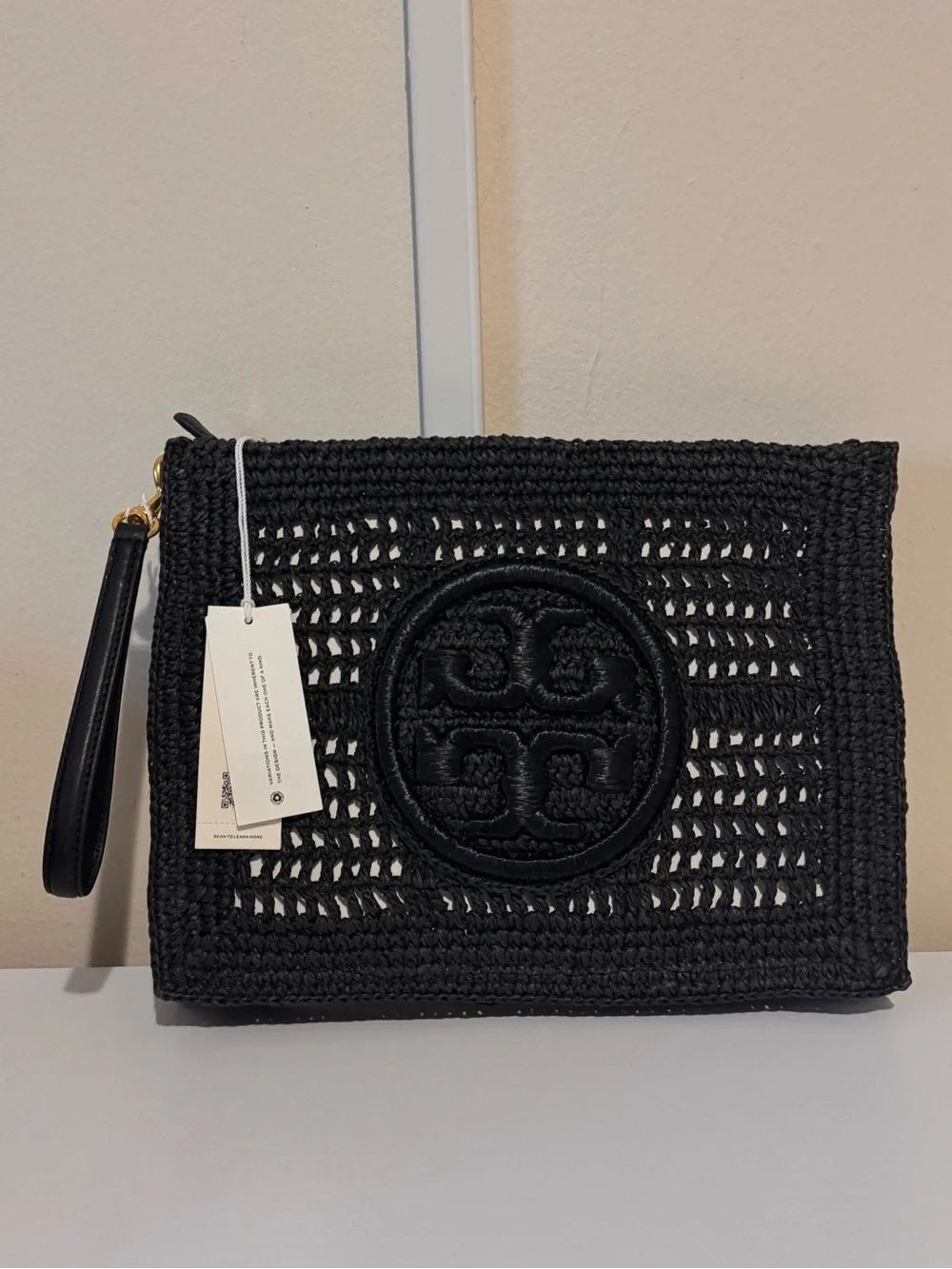 NWT Tory Burch Ella Crocheted Raffia Pouch